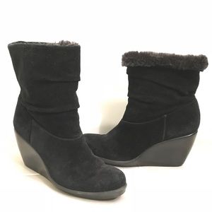 Calvin Klein Saavy Suede Wedge Boot Fur black 7.5